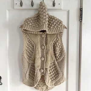 Anthro. Cozy Cream Hand-Knit Sweater Vest NWOT